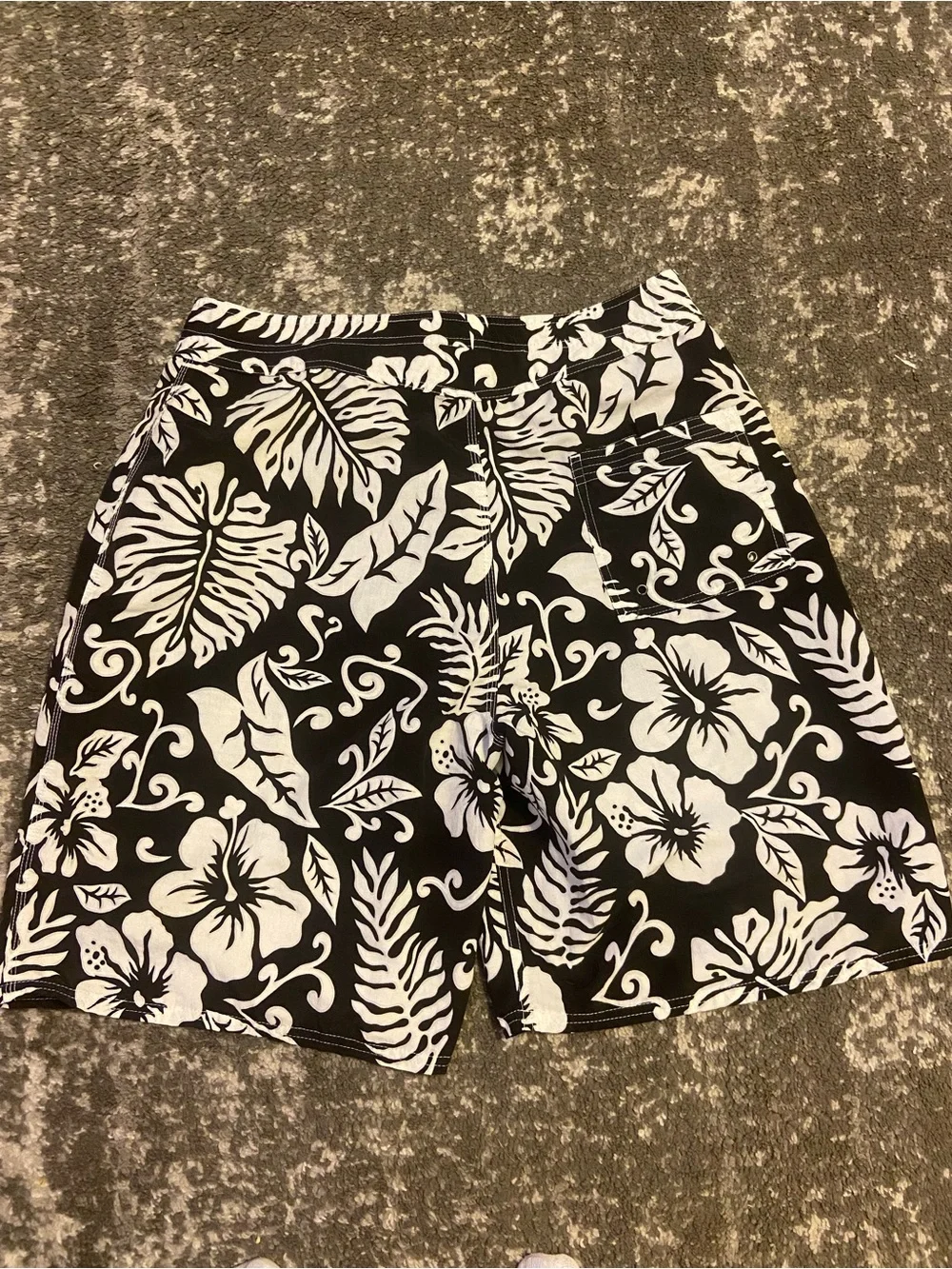 OP Black Men's Floral Swim Shorts with White Hibiscus Print